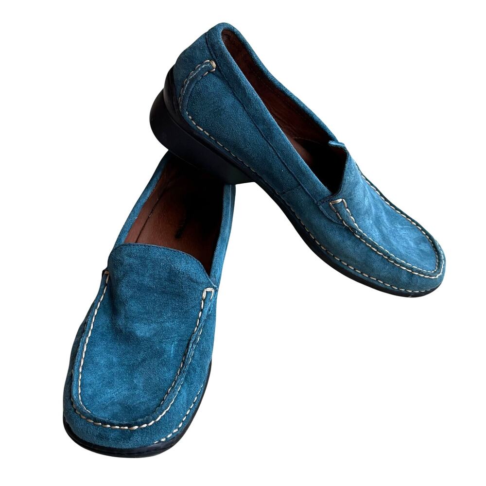 Vintage Hush Puppies ladies US 9M Teal Green Suede Loafers Flats Comfort Shoes - Picture 10 of 11